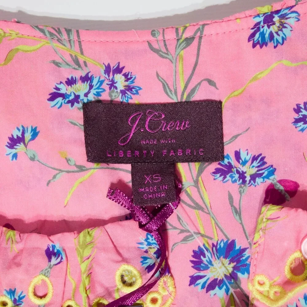 NWT J. Crew Pink Ruffle Blouse Wheat Bouquet Floral Cottage Print Women XS (B4)
